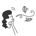 cartoon doodle person looking at leaf blowing by the wind Royalty Free Stock Photo