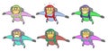 Cartoon doodle vector funny skydiver with various facial expressions. Parachutist with different emotions. Fantastic emotions. Royalty Free Stock Photo