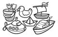 Cartoon doodles hand drawn kids toys illustration. Royalty Free Stock Photo