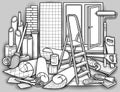 Cartoon doodles home repair illustration Royalty Free Stock Photo