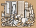 Cartoon doodles home repair illustration Royalty Free Stock Photo