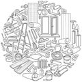 Cartoon doodles home repair round illustration Royalty Free Stock Photo