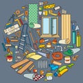 Cartoon doodles home repair round illustration Royalty Free Stock Photo