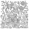 Cartoon doodles Underwater sea world. Coloring book pages for adults. Background with marine animals, algae Royalty Free Stock Photo