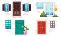 Cartoon doors and windows, house facades design