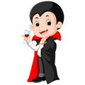 Cartoon Dracula with glass of blood