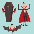 Cartoon dracula vector symbols vampire icons character funny man comic halloween and magic spell witchcraft ghost night