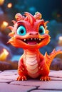 A cartoon dragon character with a big smile and blue eyes, standing on a rocky surface. Chinese New Year 2024 zodiac Royalty Free Stock Photo