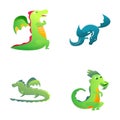 Cartoon dragon icons set cartoon vector. Colorful little dragon