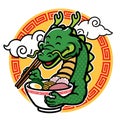 Cartoon dragon mascot eat ramen Royalty Free Stock Photo