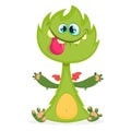 Cartoon dragon monster with tiny wings.Furry green dragon vector illustration. Halloween design.