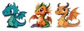 Cartoon dragon set. Fairy cute dragonfly icons collection Royalty Free Stock Photo