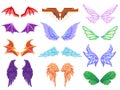 Cartoon dragon wings. Angel devil dragon bat fairy tail mythical monster pegasus unicorn fantasy animal cute wing