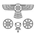 Cartoon drawing: ancient Sumerian symbols. Winged star. Royalty Free Stock Photo