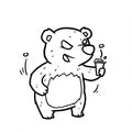 Cartoon drawing of a bear holding a steaming cup. The bear has a mischievous Royalty Free Stock Photo