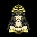 Cartoon drawing: beautiful woman in a horned crown