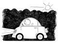 Cartoon Drawing of Car Driving Through Smog and Exhaust Fumes