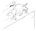 Cartoon Drawing of Businessman Riding on Bull as Rising Market Prices Symbol Royalty Free Stock Photo