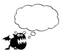 Cartoon of Crazy Flat Black Monster with Empty Text Bubble or Speech Balloon