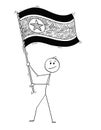 Cartoon of Man Waving the Flag of Democratic People`s Republic of Korea or North Korea