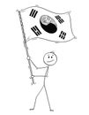 Cartoon of Man Waving the Flag of Republic of Korea or South Korea