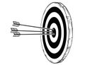 Cartoon of Target or Clout with Three Bow Arrows Hits in Center