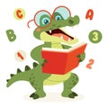 Cartoon Drawing Of Crocodile Reading Book Royalty Free Stock Photo
