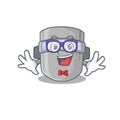 A cartoon drawing of geek welding mask wearing weird glasses