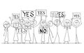 Cartoon Drawing of Group of People Protesting With Yes Signs, One Woman Say No Royalty Free Stock Photo