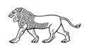 Cartoon drawing: growling lion, a character in Assyrian mythology.