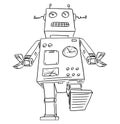 Cartoon Drawing of Big or Giant Retro Robot Walking