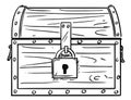 Cartoon Drawing of Locked Antique Wooden treasure Chest Box