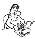 Cartoon drawing of a man with a typewriter