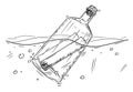 Cartoon Drawing of Message in Bottle Floating in Ocean Royalty Free Stock Photo