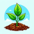 A cartoon drawing of a plant with a leafy stem and a small green leaf Royalty Free Stock Photo