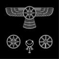 Cartoon drawing: Set of ancient Sumerian symbols. Winged star. Royalty Free Stock Photo