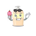 A cartoon drawing of toner holding cone ice cream Royalty Free Stock Photo