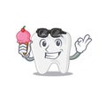 A cartoon drawing of tooth holding cone ice cream Royalty Free Stock Photo