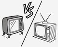 A cartoon drawing of two old televisions separated by a line with a vs in the middle of the image Royalty Free Stock Photo