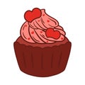 Valentine Cupcake with Heart Topping Cute Cartoon Vector Illustration