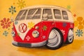 Cartoon drawing of a VW transporter van with flowers all over Royalty Free Stock Photo