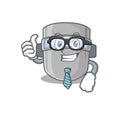 Cartoon drawing of welding mask Businessman wearing glasses and tie