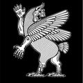 Cartoon drawing: winged dragon lion, a character in Assyrian mythology.