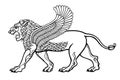 Cartoon drawing: winged lion, a character in Assyrian mythology.