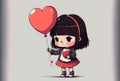 Cartoon drawing of woman with heart shaped balloons for greeting card and Valentine\'s day. Generative AI Royalty Free Stock Photo