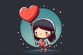 Cartoon drawing of woman with heart shaped balloons for greeting card and Valentine\'s day. Generative AI Royalty Free Stock Photo