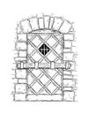 Cartoon Drawing of Wooden Medieval Door Closed by Latch