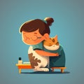 Cartoon drawings of funny cats and their owners. Love and care for sick pets in a veterinary clinic