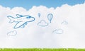 Cartoon drawn airplane . Mixed media Royalty Free Stock Photo