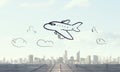 Cartoon drawn airplane . Mixed media Royalty Free Stock Photo
